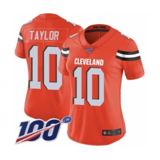 Women's Cleveland Browns 10 Taywan Taylor Orange Alternate Vapor Untouchable Limited Player 100th Season Football Jersey