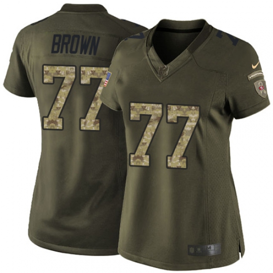 Women's Nike San Francisco 49ers 77 Trent Brown Elite Green Salute to Service NFL Jersey