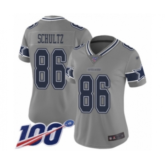 Women's Dallas Cowboys 86 Dalton Schultz Limited Gray Inverted Legend 100th Season Football Jersey