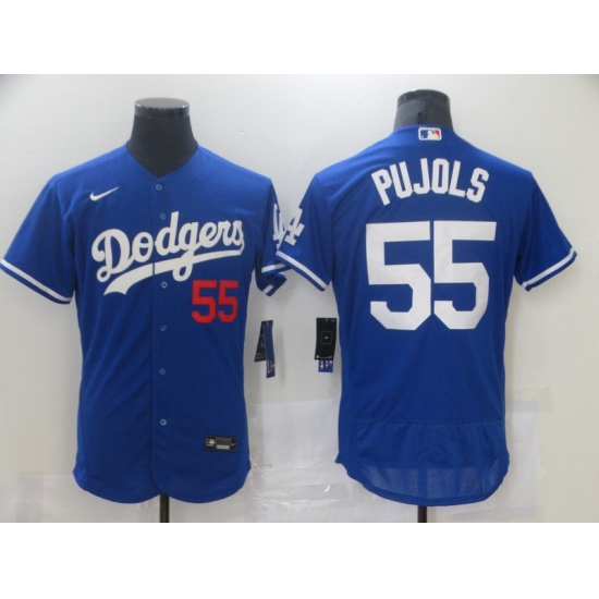 Men's Los Angeles Dodgers 55 Albert Pujols Blue Nike Road Flex Base Authentic Collection Baseball Jersey
