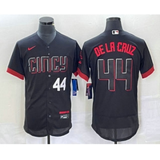 Men's Nike Cincinnati Reds 44 Elly De La Cruz Number Black 2023 City Connect Flex Base Stitched Baseball Jersey