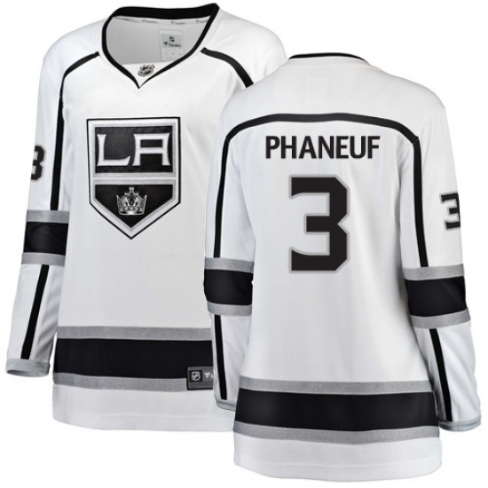 Women's Los Angeles Kings 3 Dion Phaneuf Authentic White Away Fanatics Branded Breakaway NHL Jersey
