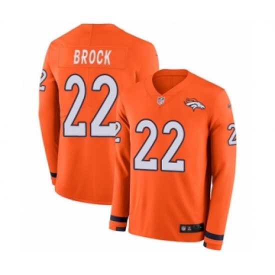 Men's Nike Denver Broncos 22 Tramaine Brock Limited Orange Therma Long Sleeve NFL Jersey