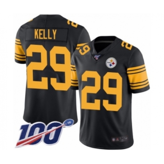 Men's Pittsburgh Steelers 29 Kam Kelly Limited Black Rush Vapor Untouchable 100th Season Football Jersey