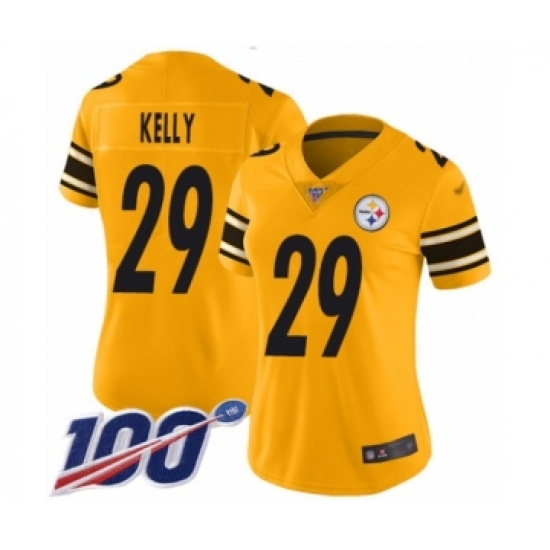 Women's Pittsburgh Steelers 29 Kam Kelly Limited Gold Inverted Legend 100th Season Football Jersey