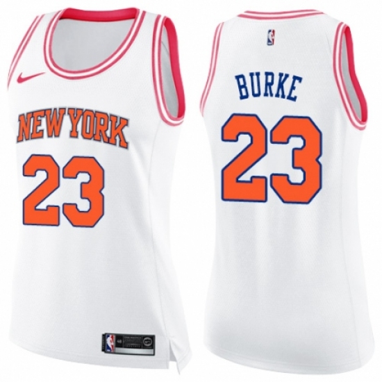 Women's Nike New York Knicks 23 Trey Burke Swingman White/Pink Fashion NBA Jersey