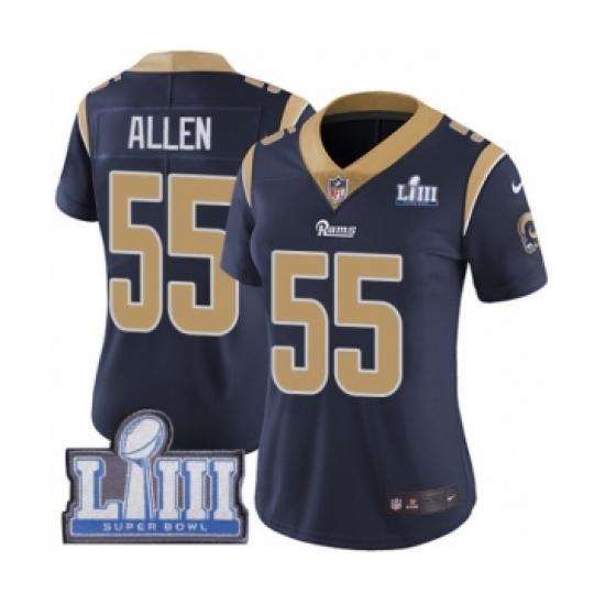 Women's Nike Los Angeles Rams 55 Brian Allen Navy Blue Team Color Vapor Untouchable Limited Player Super Bowl LIII Bound NFL Jersey