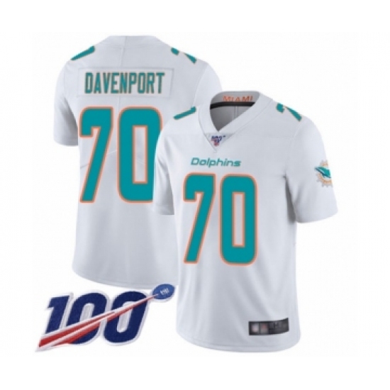 Youth Miami Dolphins 70 Julie'n Davenport White Vapor Untouchable Limited Player 100th Season Football Jersey
