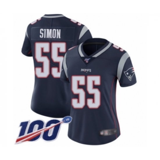 Women's New England Patriots 55 John Simon Navy Blue Team Color Vapor Untouchable Limited Player 100th Season Football Jersey