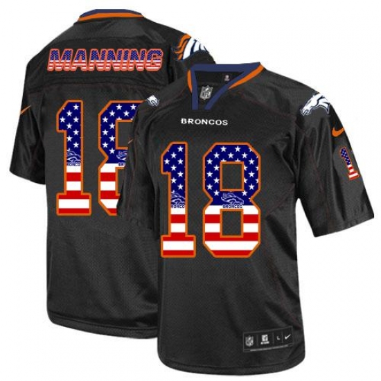 Men's Nike Denver Broncos 18 Peyton Manning Elite Black USA Flag Fashion NFL Jersey