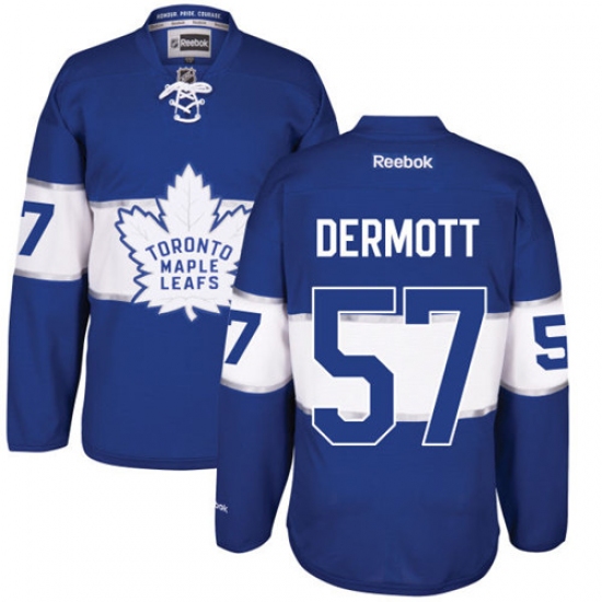 Men's Reebok Toronto Maple Leafs 57 Travis Dermott Premier Royal Blue 2017 Centennial Classic NHL Jersey
