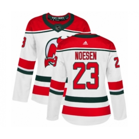 Women's Adidas New Jersey Devils 23 Stefan Noesen Authentic White Alternate NHL Jersey