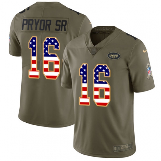 Men's Nike New York Jets 16 Terrelle Pryor Sr. Limited Olive USA Flag 2017 Salute to Service NFL Jersey