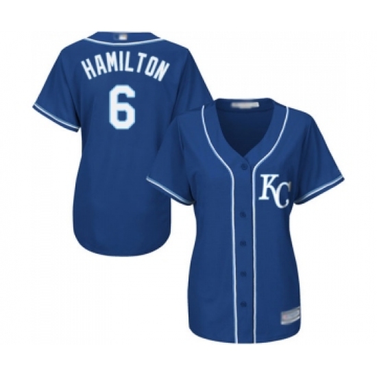 Women's Kansas City Royals 6 Billy Hamilton Replica Blue Alternate 2 Cool Base Baseball Jersey