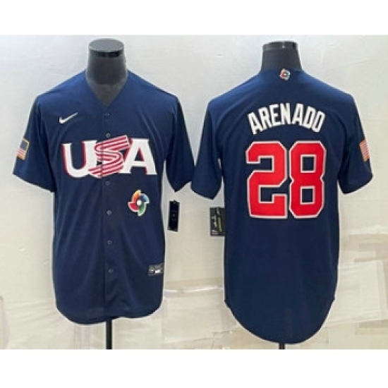 Men's USA Baseball 28 Nolan Arenado 2023 Navy World Baseball Classic Stitched Jerseys