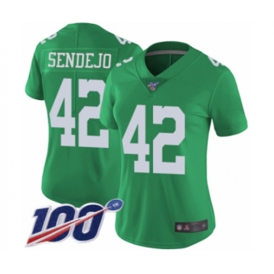 Women's Philadelphia Eagles 42 Andrew Sendejo Limited Green Rush Vapor Untouchable 100th Season Football Jersey