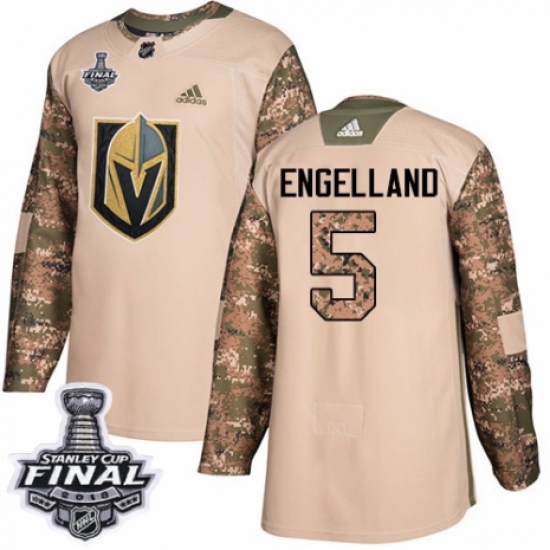 Men's Adidas Vegas Golden Knights 5 Deryk Engelland Authentic Camo Veterans Day Practice 2018 Stanley Cup Final NHL Jersey