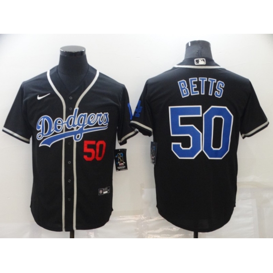 Men's Nike Los Angeles Dodgers 50 Mookie Betts Black Blue Road Authentic Jersey