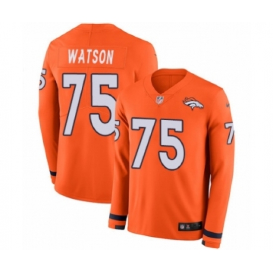 Youth Nike Denver Broncos 75 Menelik Watson Limited Orange Therma Long Sleeve NFL Jersey