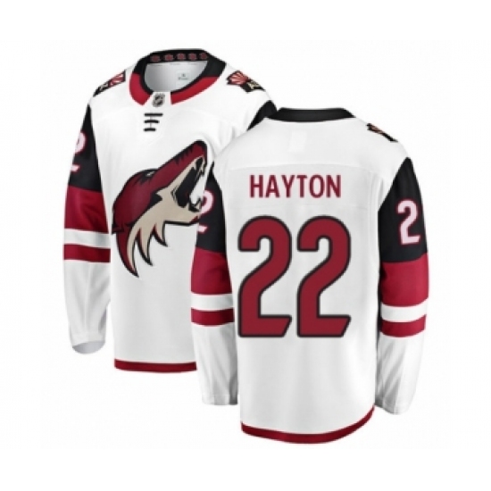 Men's Arizona Coyotes 22 Barrett Hayton Authentic White Away Fanatics Branded Breakaway NHL Jersey