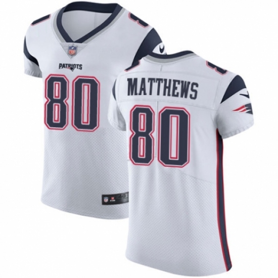 Men's Nike New England Patriots 80 Jordan Matthews White Vapor Untouchable Elite Player NFL Jersey