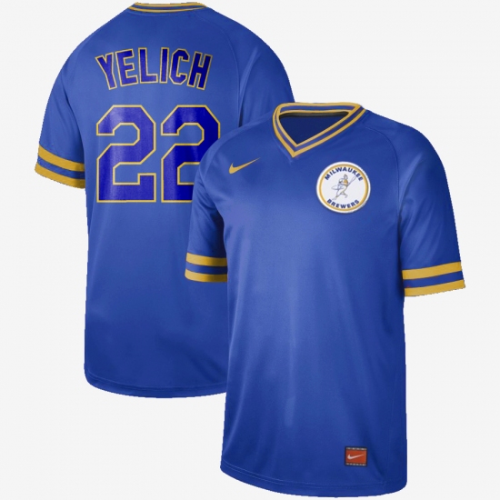 Men's Milwaukee Brewers 22 Christian Yelich Nike Cooperstown Collection Legend V-Neck Jersey Blue
