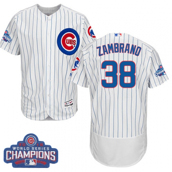 Men's Majestic Chicago Cubs 38 Carlos Zambrano White 2016 World Series Champions Flexbase Authentic Collection MLB Jersey