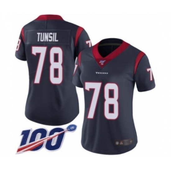 Women's Houston Texans 78 Laremy Tunsil Navy Blue Team Color Vapor Untouchable Limited Player 100th Season Football Jersey