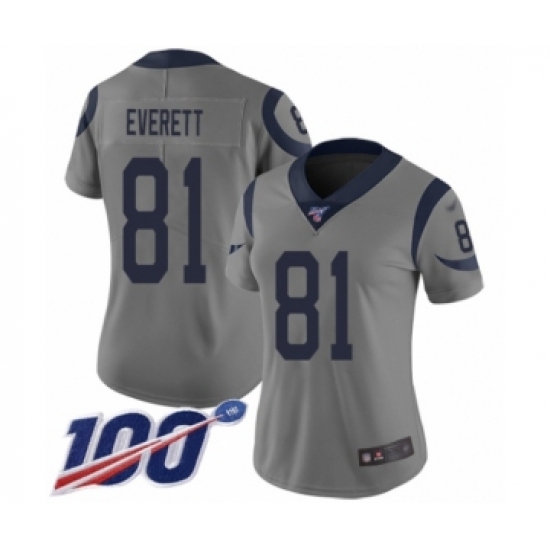 Women's Los Angeles Rams 81 Gerald Everett Limited Gray Inverted Legend 100th Season Football Jersey