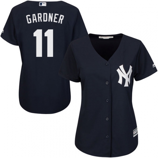 Women's Majestic New York Yankees 11 Brett Gardner Authentic Navy Blue Alternate MLB Jersey