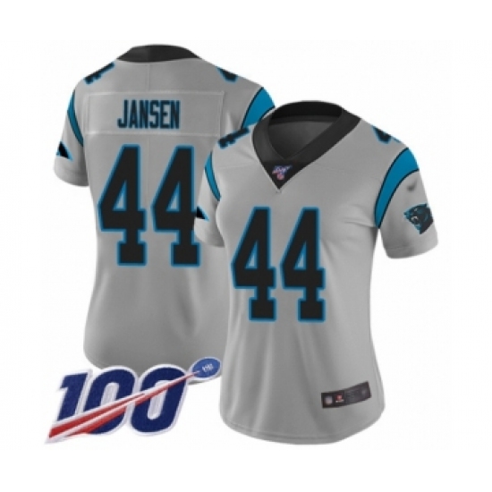 Women's Carolina Panthers 44 J.J. Jansen Silver Inverted Legend Limited 100th Season Football Jersey