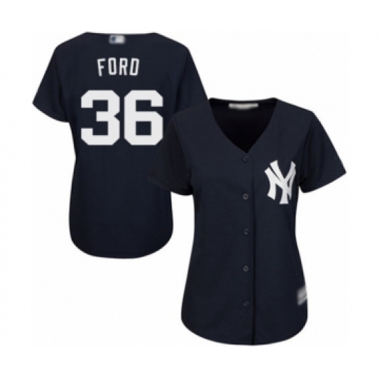 Women's New York Yankees 36 Mike Ford Authentic Navy Blue Alternate Baseball Player Jersey