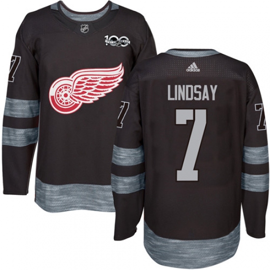Men's Adidas Detroit Red Wings 7 Ted Lindsay Premier Black 1917-2017 100th Anniversary NHL Jersey
