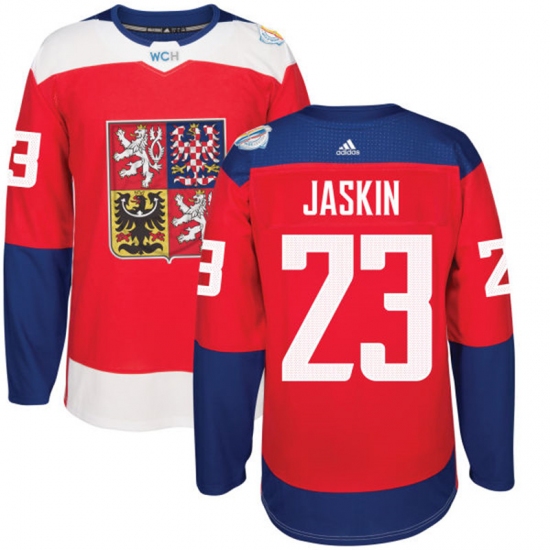 Men's Adidas Team Czech Republic 23 Dmitrij Jaskin Premier Red Away 2016 World Cup of Hockey Jersey