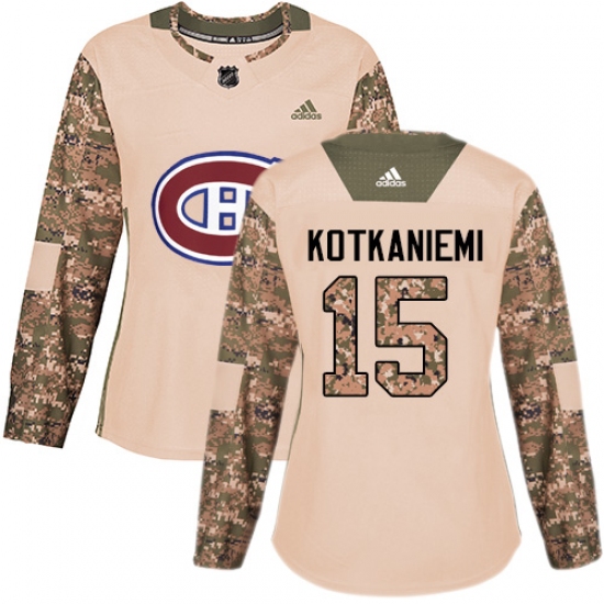 Women's Adidas Montreal Canadiens 15 Jesperi Kotkaniemi Authentic Camo Veterans Day Practice NHL Jersey