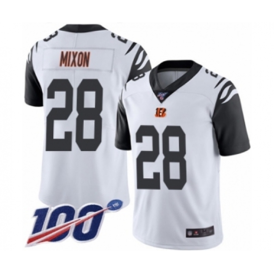 Men's Cincinnati Bengals 28 Joe Mixon Limited White Rush Vapor Untouchable 100th Season Football Jersey