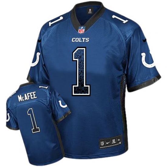 Men's Nike Indianapolis Colts 1 Pat McAfee Elite Royal Blue Drift Fashion NFL Jersey