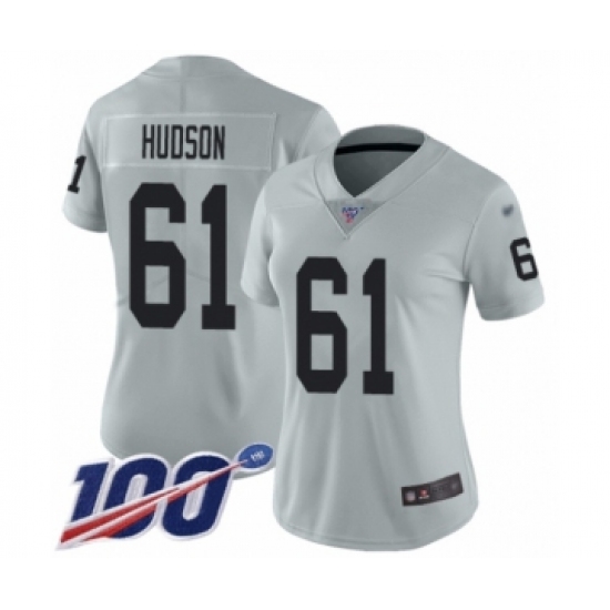 Women's Oakland Raiders 61 Rodney Hudson Limited Silver Inverted Legend 100th Season Football Jersey