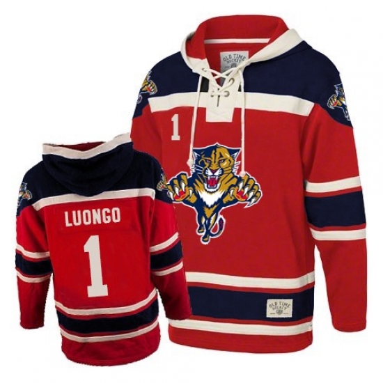Men's Old Time Hockey Florida Panthers 1 Roberto Luongo Authentic Red Sawyer Hooded Sweatshirt NHL Jersey