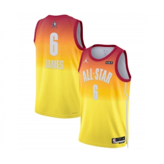 Men's 2023 All-Star 6 LeBron James Orange Game Swingman Stitched Basketball Jersey