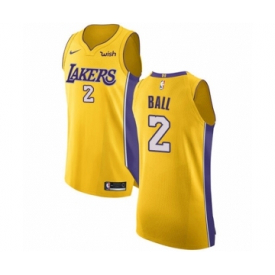 Men's Los Angeles Lakers 2 Lonzo Ball Authentic Gold Home Basketball Jersey - Icon Edition