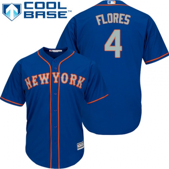 Men's Majestic New York Mets 4 Wilmer Flores Replica Royal Blue Alternate Road Cool Base MLB Jersey