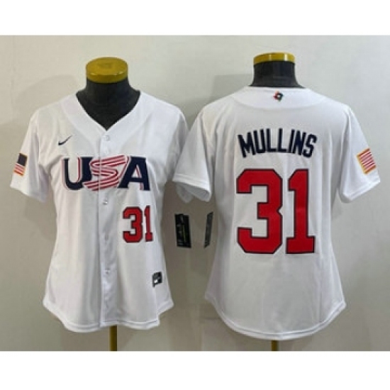 Women's USA Baseball 31 Cedric Mullins Number 2023 White World Classic Stitched Jersey