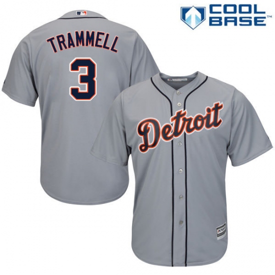 Men's Majestic Detroit Tigers 3 Alan Trammell Replica Grey Road Cool Base MLB Jersey