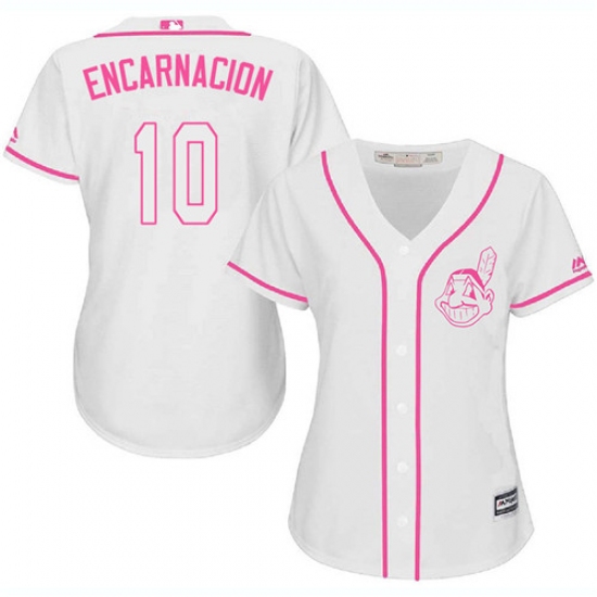 Women's Majestic Cleveland Indians 10 Edwin Encarnacion Replica White Fashion Cool Base MLB Jersey