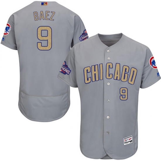 Men's Majestic Chicago Cubs 9 Javier Baez Authentic Gray 2017 Gold Champion Flex Base MLB Jersey