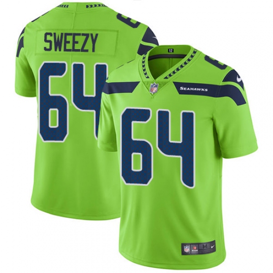 Men's Nike Seattle Seahawks 64 J.R. Sweezy Limited Green Rush Vapor Untouchable NFL Jersey