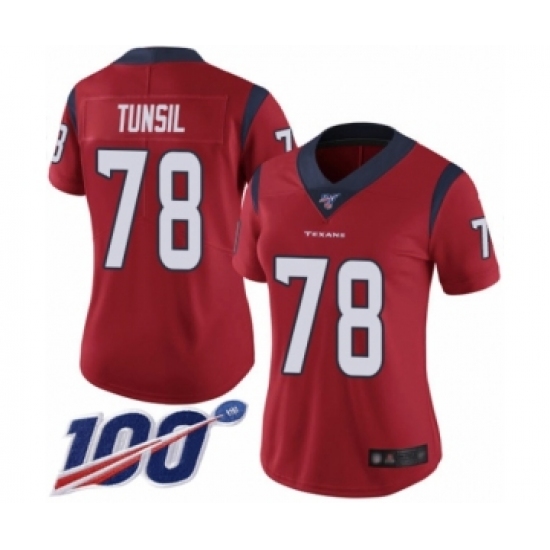 Women's Houston Texans 78 Laremy Tunsil Red Alternate Vapor Untouchable Limited Player 100th Season Football Jersey