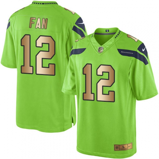 Men's Nike Seattle Seahawks 12th Fan Limited Green/Gold Rush NFL Jersey