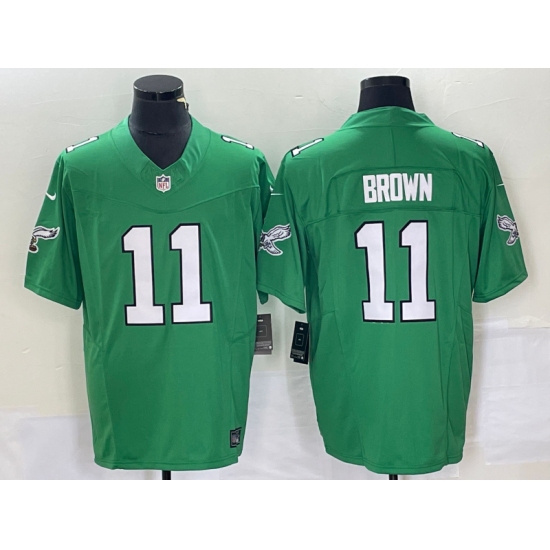 Men's Nike Philadelphia Eagles 11 AJ Brown Green 2023 F.U.S.E. Vapor Limited Throwback Stitched Football Jersey